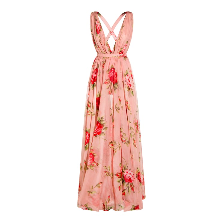 Dolce & Gabbana Pink Silk Floral Maxi Dress