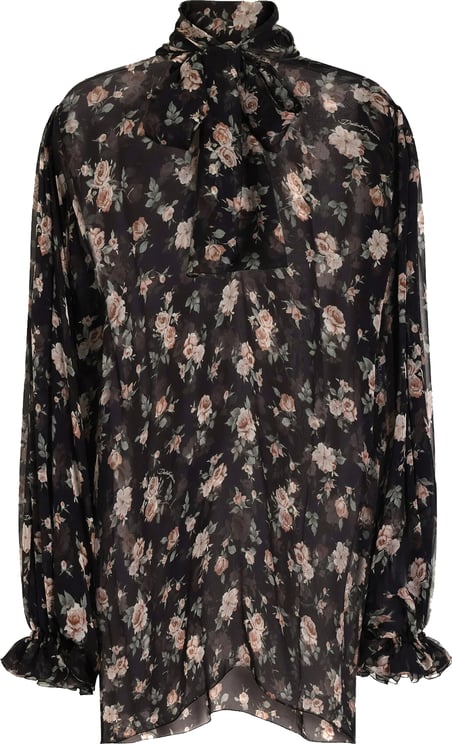 Dolce & Gabbana Black Sheer Floral Print Silk Blouse