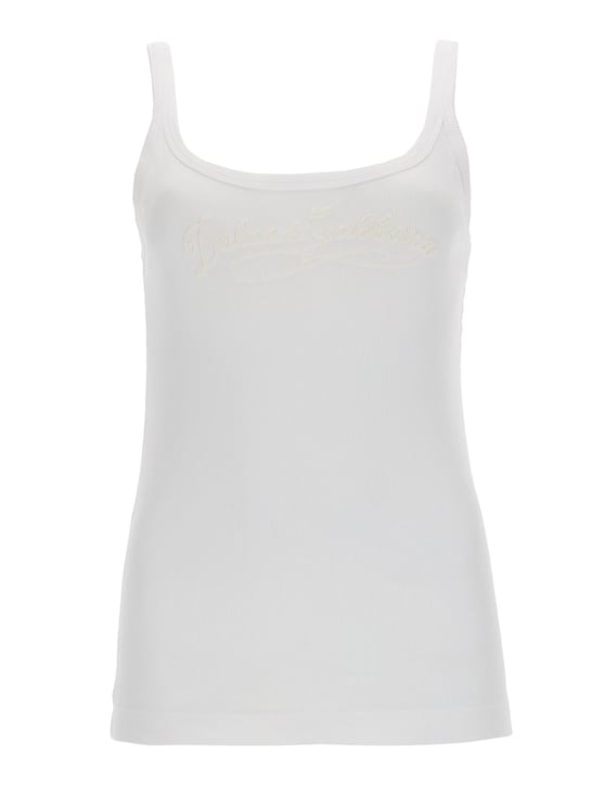 Dolce & Gabbana White Cotton Logo Tank Top
