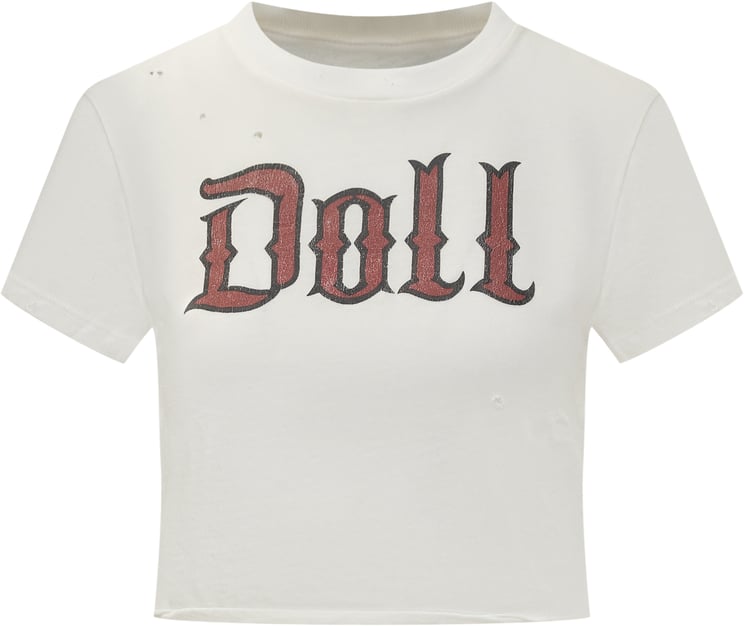 Dolce & Gabbana Dolce & Gabbana T-Shirt Crop Bianca con Stampa Doll