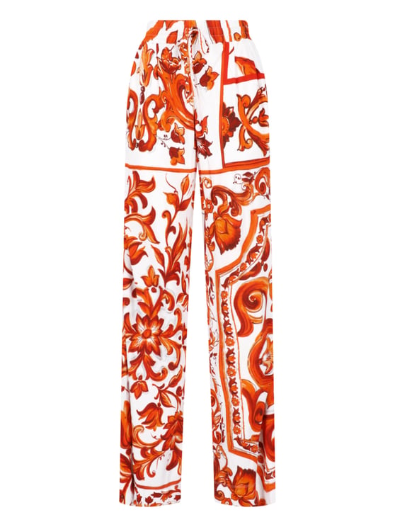 Dolce & Gabbana Multicolor Majolica Viscose Straight-Leg Pants