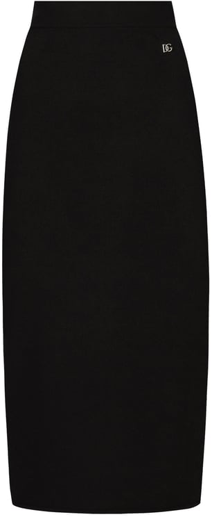Dolce & Gabbana Black Longuette Stretch Viscose Logo Skirt