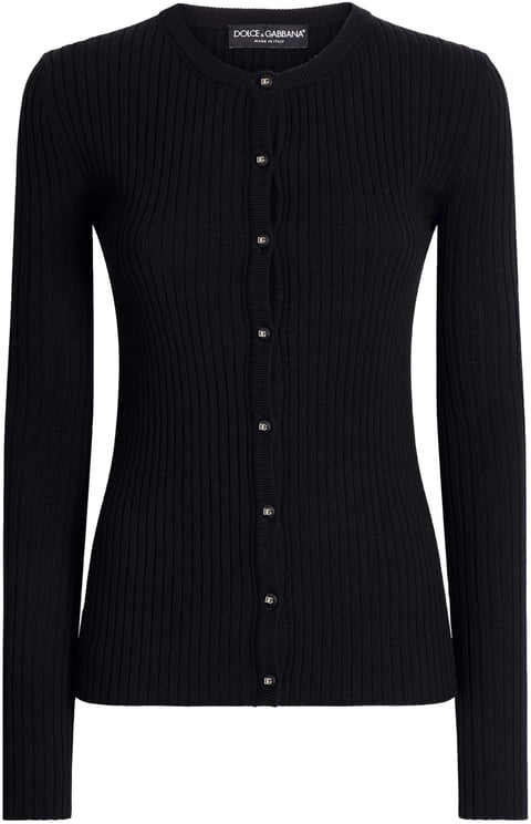 Dolce & Gabbana Black Finely Ribbed Wool Button Cardigan