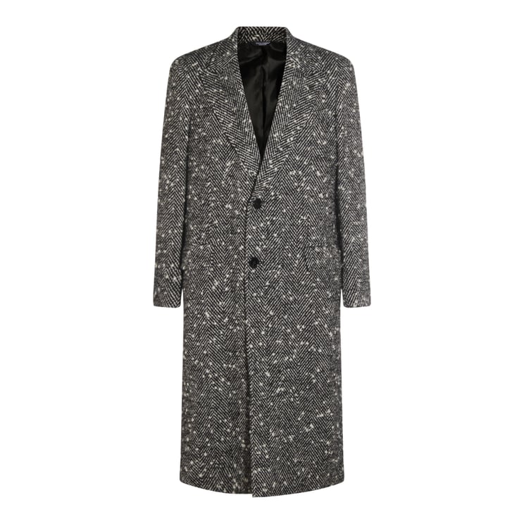Dolce & Gabbana Textured Herringbone Long Coat with Notched Lapel