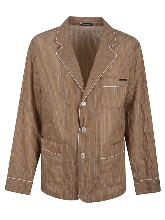 Dolce & Gabbana Brown Pinstriped Jacket with Classic Lapel