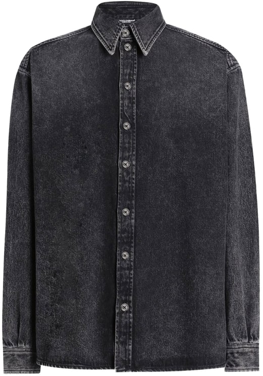 Dolce & Gabbana Washed Black Denim Classic Collar Shirt
