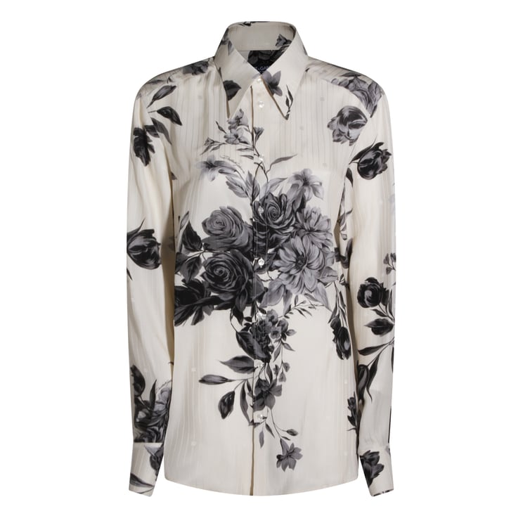 Dolce & Gabbana Monochrome Floral Print Button-Down Shirt