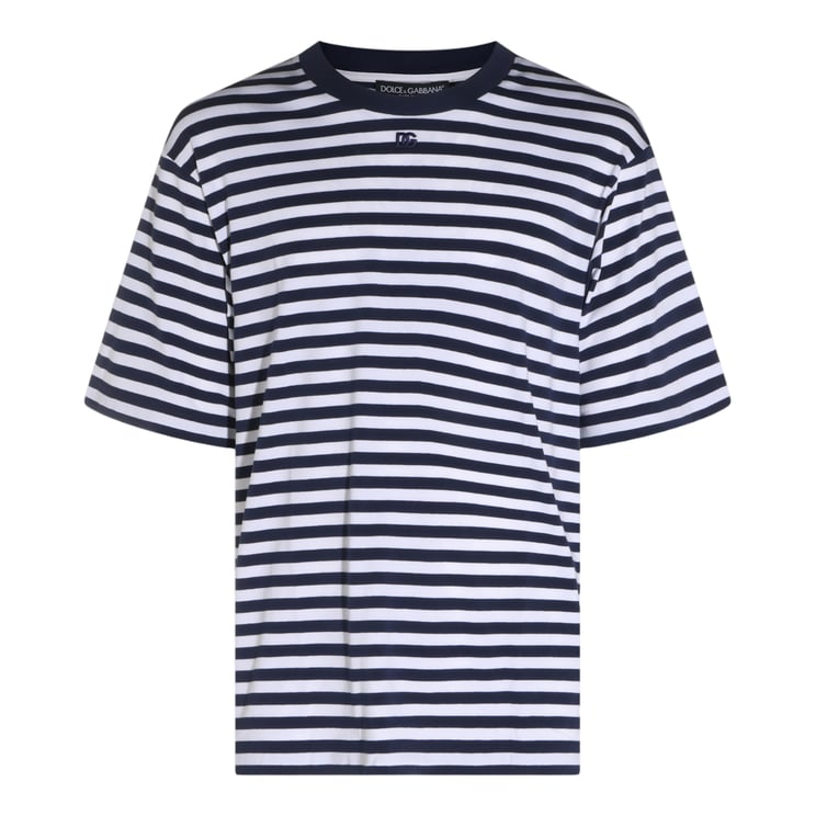 Dolce & Gabbana Horizontal Stripe T-Shirt with Contrast Collar