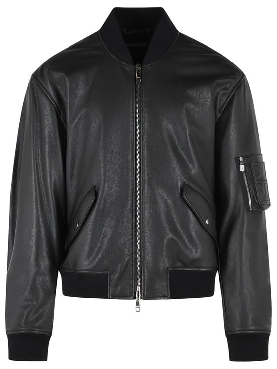 Dolce & Gabbana Smooth Leather Ribbed Cuffs Jacket