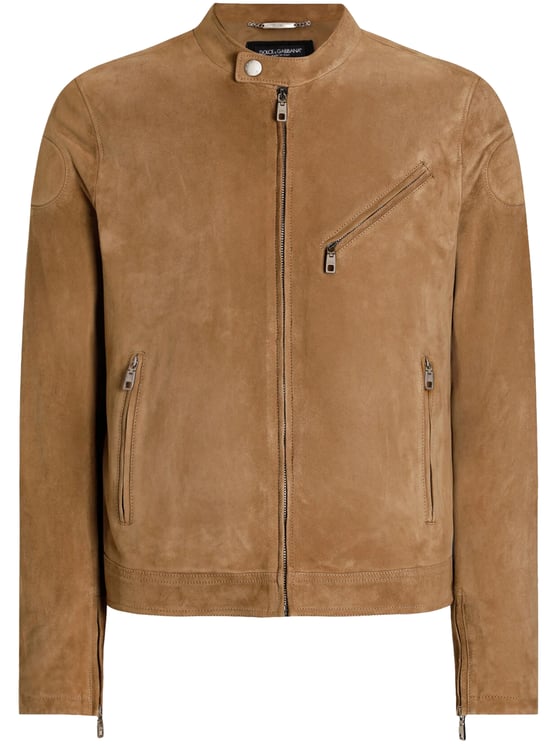 Dolce & Gabbana Warm Tan Suede Jacket with Stand Collar