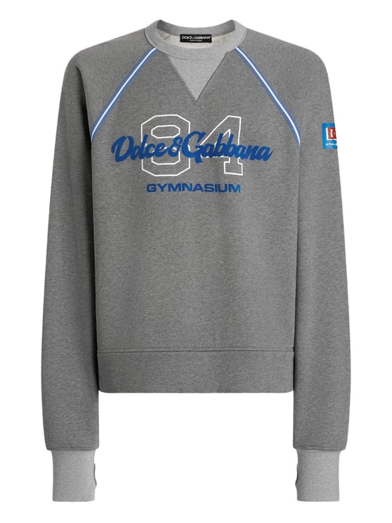 Dolce & Gabbana Grey Relaxed-Fit Blue Piping Logo Sweatshirt