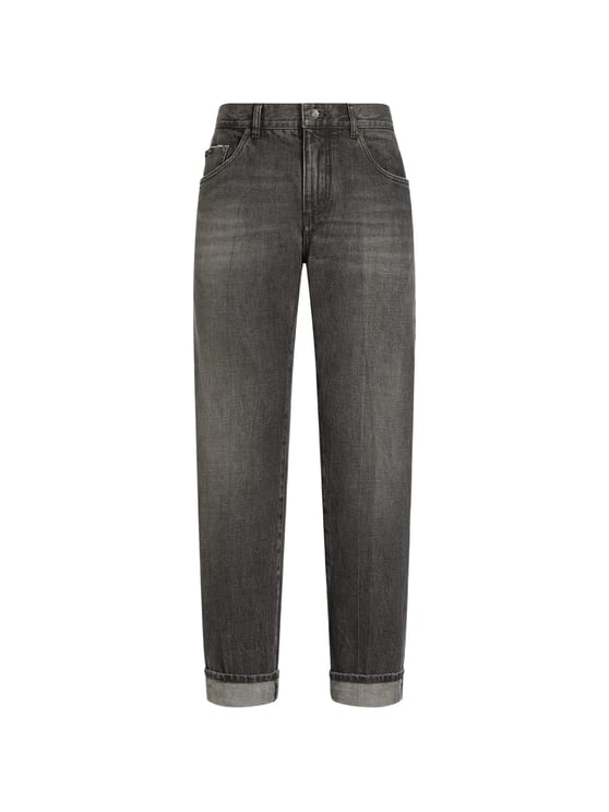 Dolce & Gabbana Washed Black Cotton Straight-Leg Trousers