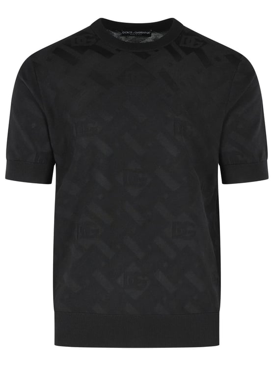 Dolce & Gabbana Ribbed Crew Neck Black Silk Top