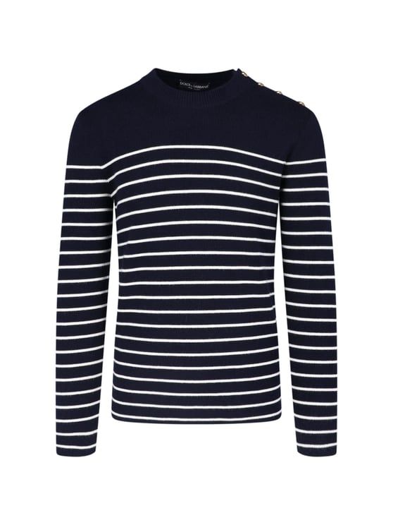 Dolce & Gabbana Striped Virgin Wool Knit Top With Gold Button Accents