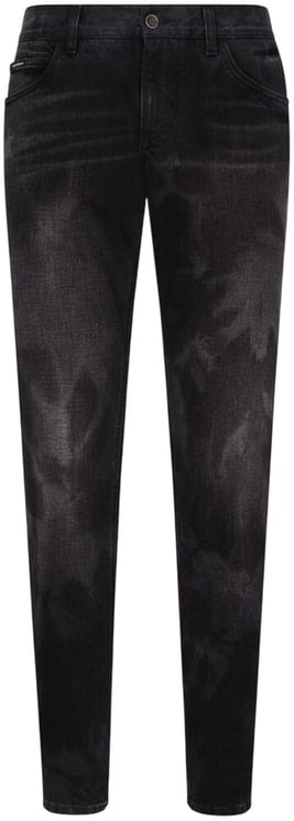 Dolce & Gabbana Pantaloni in denim con toppa e logo nero lavato D&G