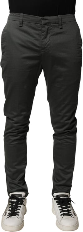 Dondup Dondup Dark Gray Cotton Mid Waist Skinny Men Chino Trouser Pants