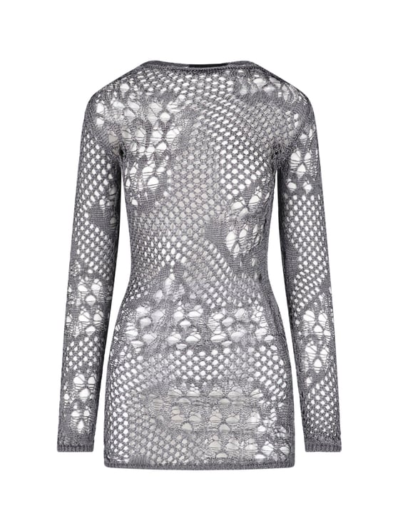 Dondup Grey Cotton Knit Turtleneck Mini Dress