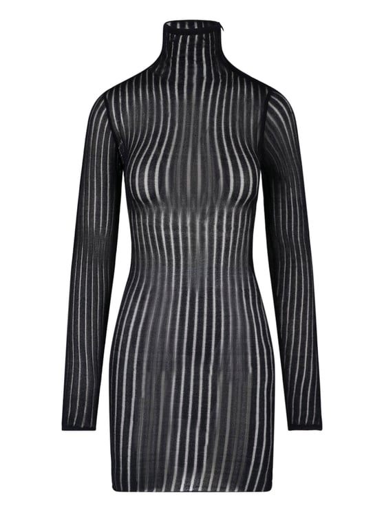 Dondup Black Lurex Knit Turtleneck Mini Dress