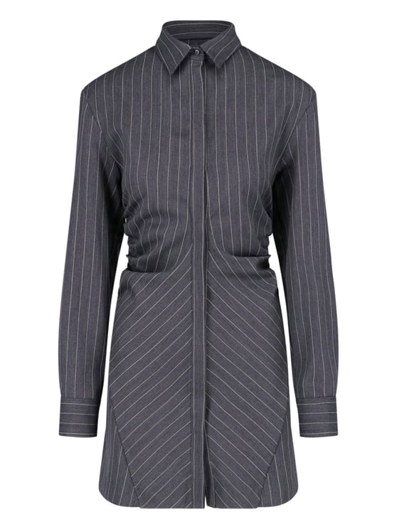 Dondup Grey Gessato Virgin Wool Pinstripe Mini Dress