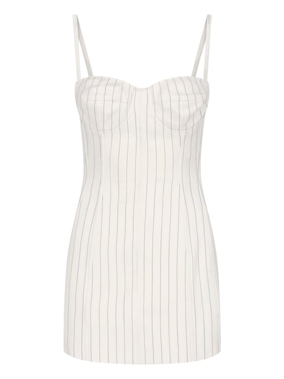 Dondup White Gessato Virgin Wool Pinstripe Mini Dress