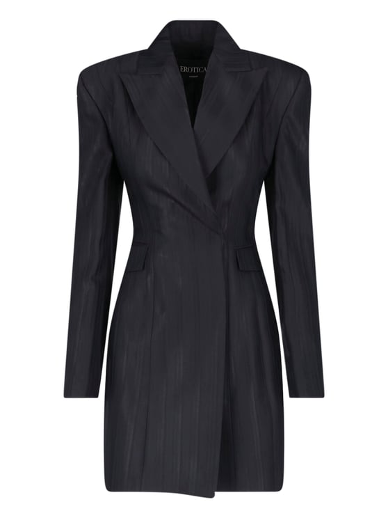 Dondup Black Virgin Wool-Blend Robe-Manteau Mini Dress