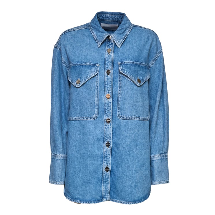 Dondup Cotton Lyocell Multi-Pocket Denim Over Shirt