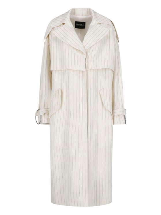 Dondup White Gessato Wool Pinstripe Trench Coat