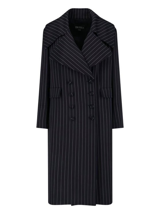 Dondup Black Gessato Wool Pinstripe Coat