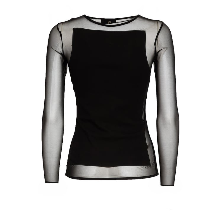 Dondup Slim-Fit Long Sleeve Top with Sheer Tulle Sleeves