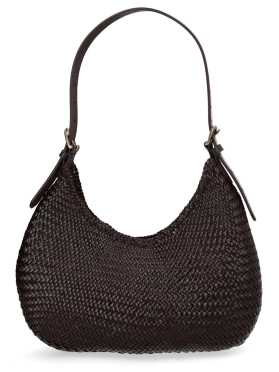 Dragon Diffusion Neutrals Half Moon Woven Leather Shoulder Bag
