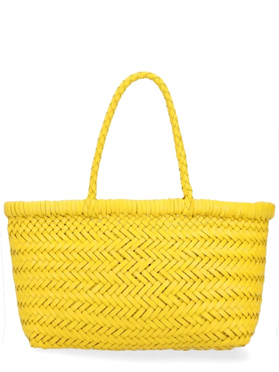 Dragon Diffusion Yellow Flat Gora Woven Leather Tote Bag