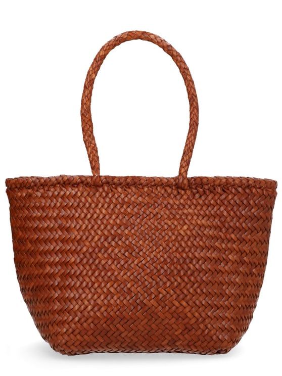 Dragon Diffusion Warm Brown Grace Basket Woven Leather Tote Bag