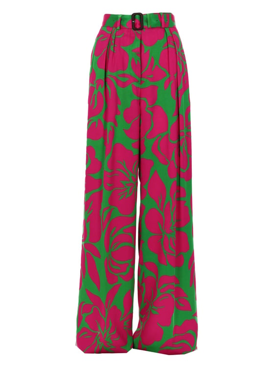 Dries van Noten Peaches Bis High-Waisted Floral Wide-Leg Pants