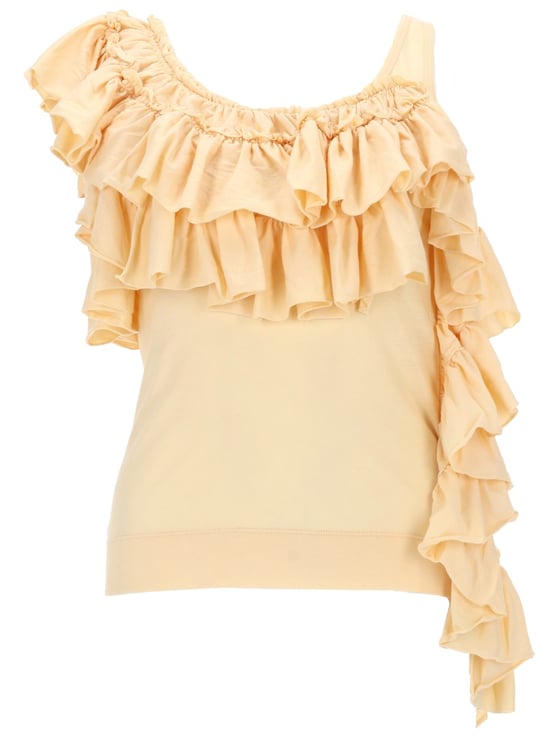 Dries van Noten Neutrals Cascading Ruffles Fitted Tank Top