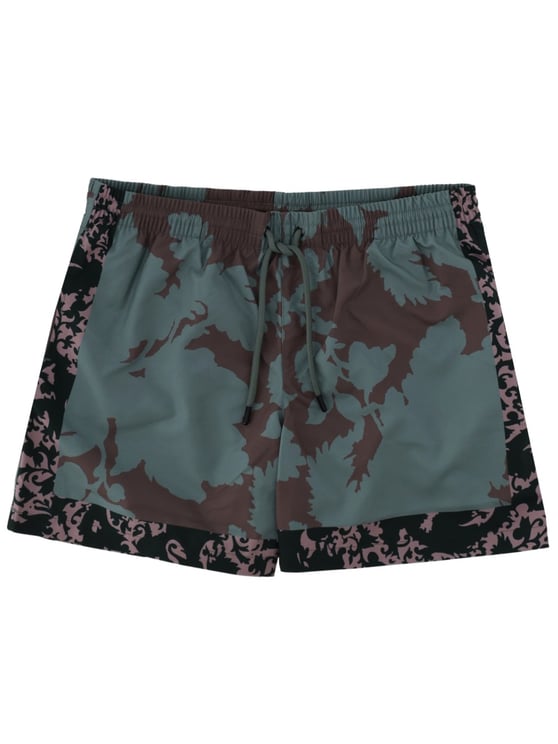 Dries van Noten Green Floral Print Polyamide Denim Shorts