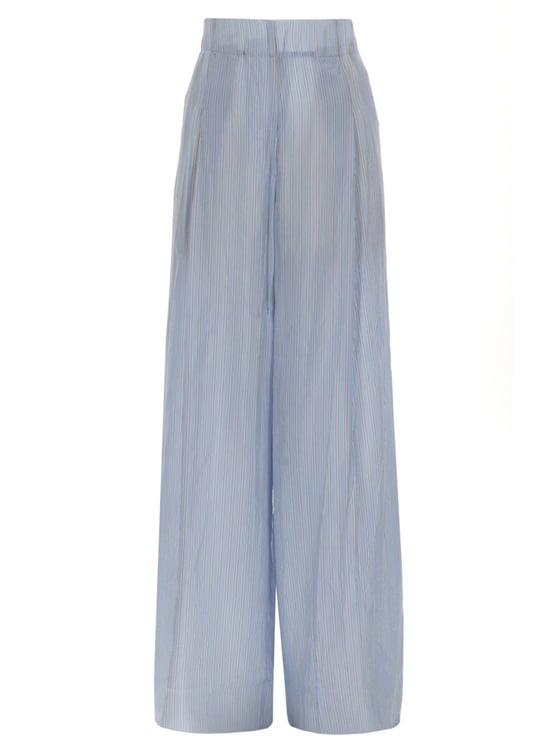 Dries van Noten Light Blue Vertical Stripes Cupro Straight-Leg Pants