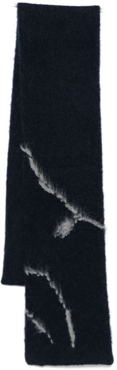 Dries van Noten Rectangular Abstract Pattern Scarf in Deep Navy