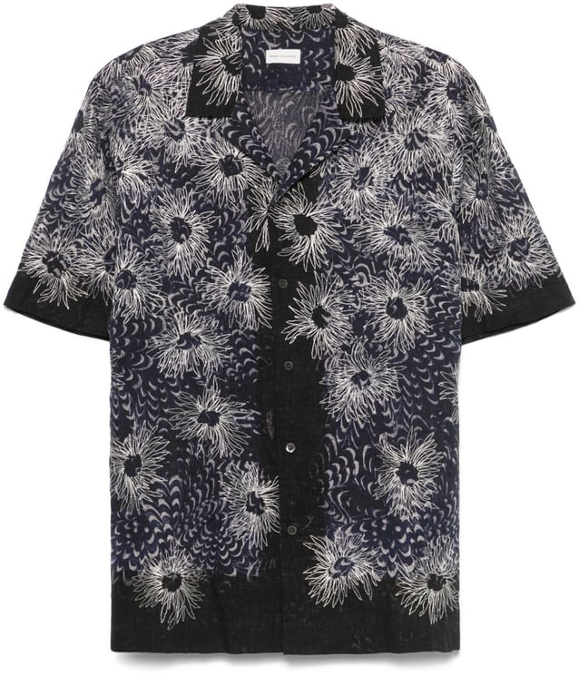 Dries van Noten Navy Blue Short-Sleeved Camp Collar Shirt