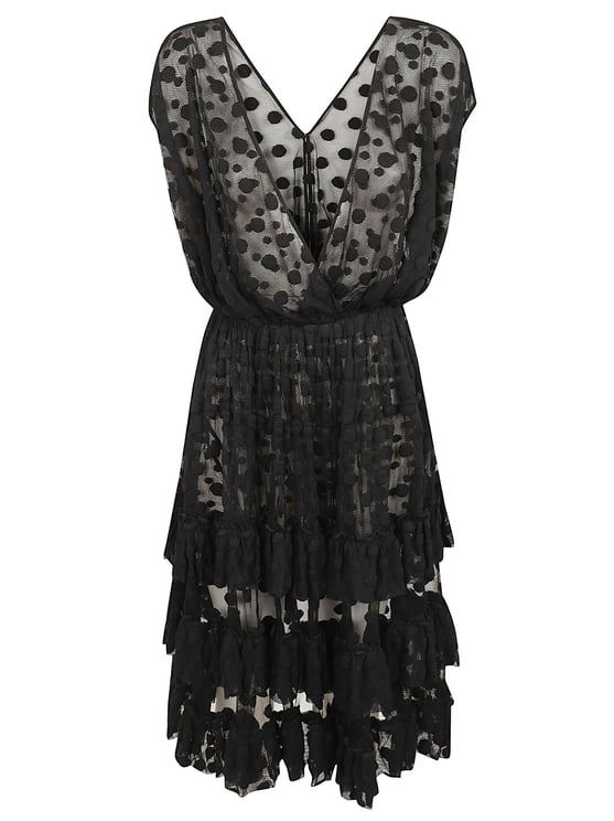 Dries van Noten Midi Dress with Deep V-Neck and Layered Ruffles