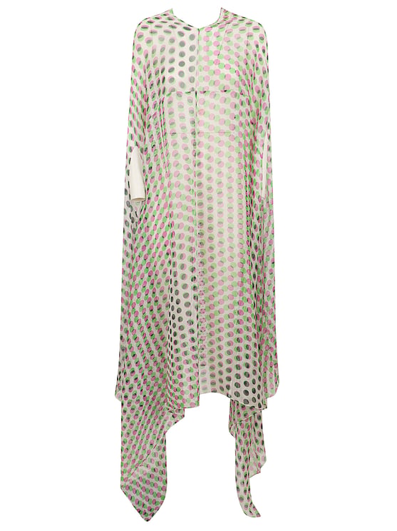 Dries van Noten Polka Dot Silk Midi Cape Dress with Adjustable Hems