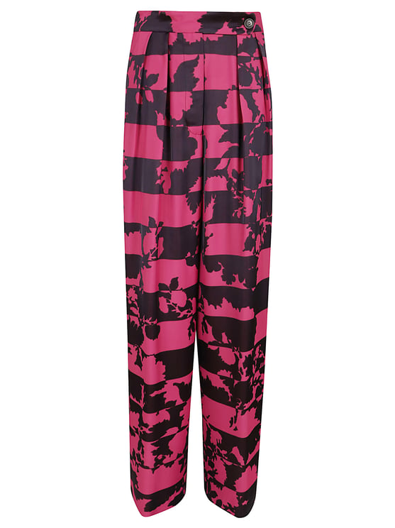 Dries van Noten Fluid Wide-Leg Trousers with Abstract Floral Overlay