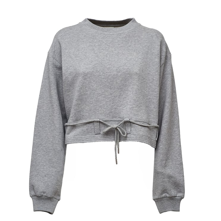 Dries van Noten Boxy Cropped Cotton Jersey Sweater With Drawstring Belt