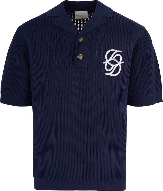 Drôle de Monsieur Textured Knit Short-Sleeve Polo with Monogram Detail