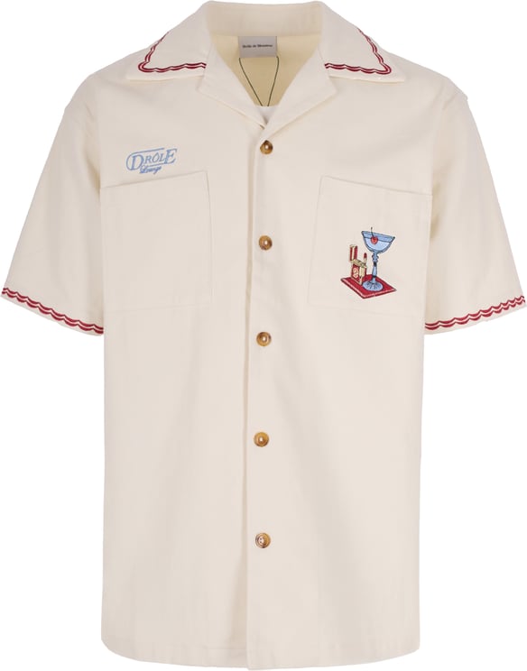 Drôle de Monsieur Short-Sleeved Casual Shirt with Intricate Embroidery