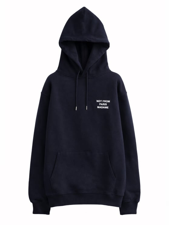 Drôle de Monsieur Neutrals Slogan Graphic Kangaroo Pocket Hoodie
