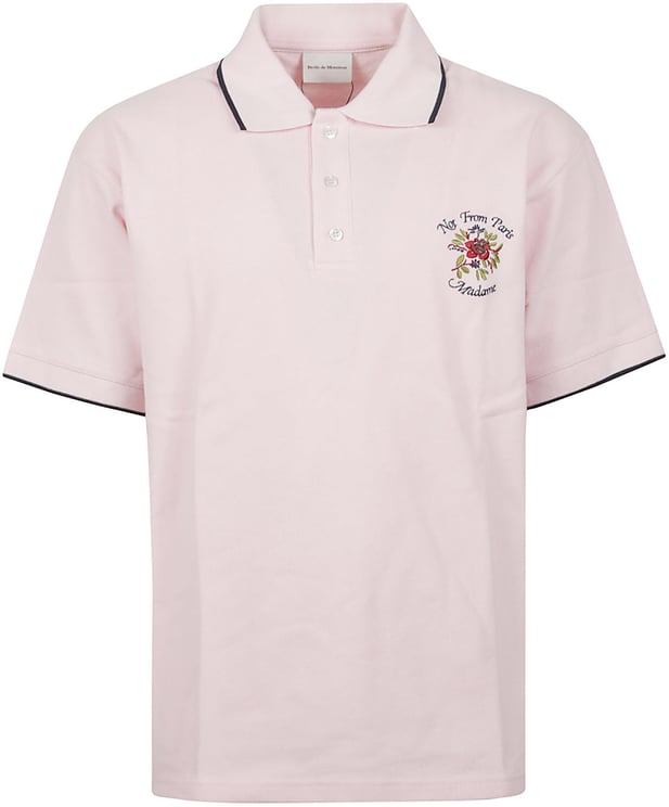 Drôle de Monsieur Short Sleeve Slogan Rose Polo Shirt Pink