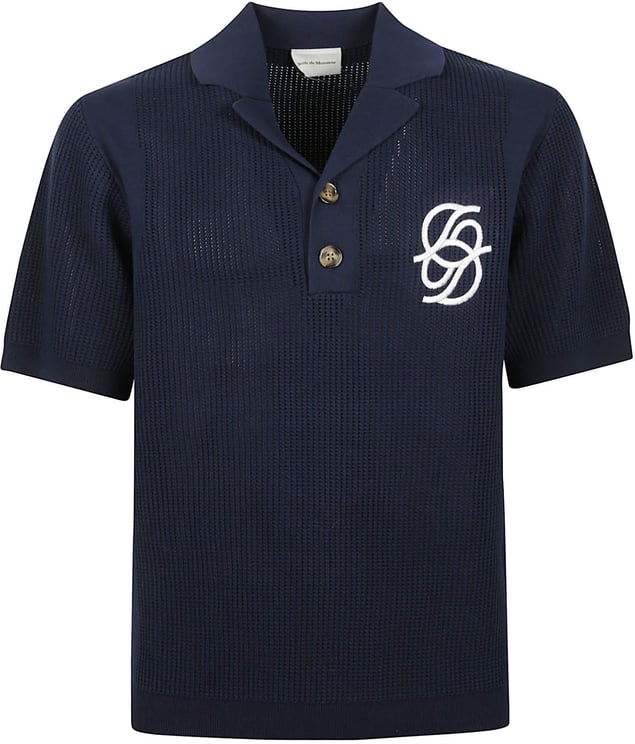 Drôle de Monsieur Short Sleeve Monogramme Polo Shirt Blue