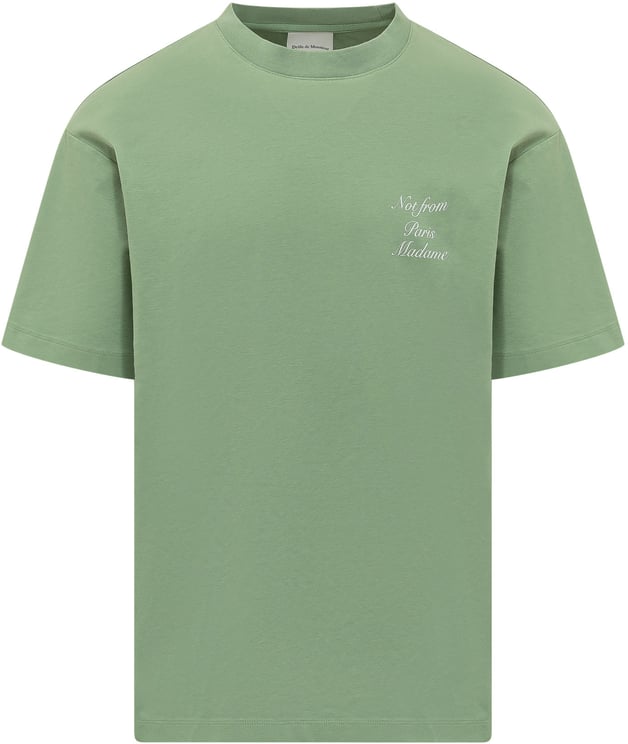 Drôle de Monsieur T-shirt Verde con Slogan Ricamato