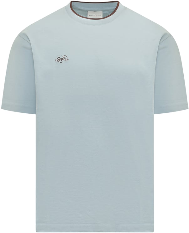 Drôle de Monsieur T-shirt Azzurra con Logo Ricamato
