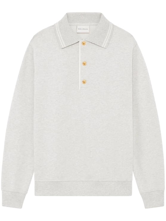 Drôle de Monsieur Long-Sleeve Polo Shirt in Light Grey
